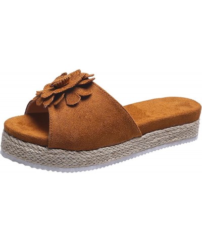 Womens Wedge Flip Flops, Women's Summer Slip-On Bow Flat Beach Open Toe Breathable Sandals Weave Shoes Z 03-brown $16.22 Sandals