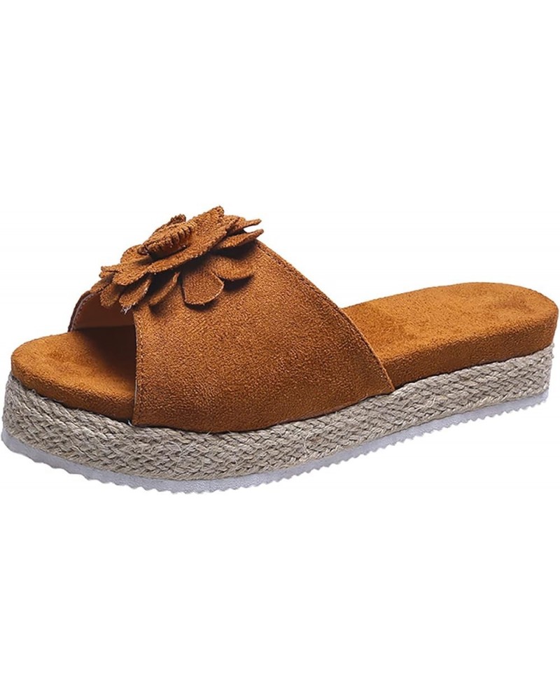 Womens Wedge Flip Flops, Women's Summer Slip-On Bow Flat Beach Open Toe Breathable Sandals Weave Shoes Z 03-brown $16.22 Sandals