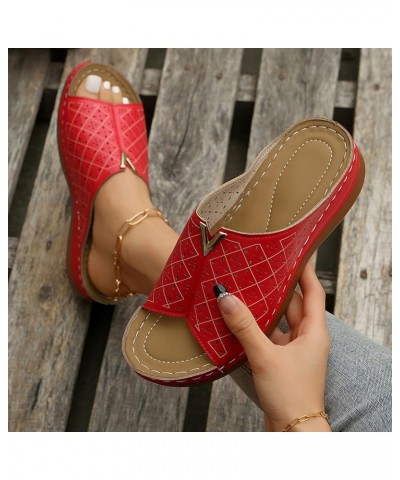 Sandals for Women Dressy Summer,Women's Arch Support Slip On Peep Toe Orthopedic Platform Sandals Sandals Women Z04-red $18.5...