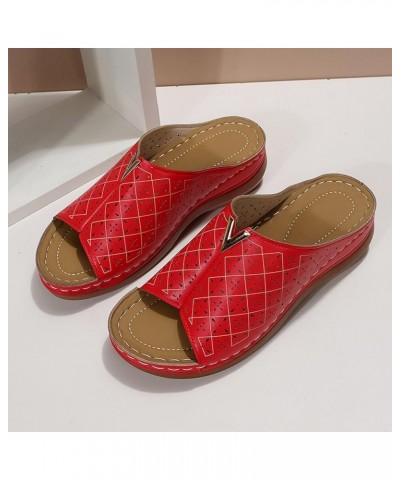 Sandals for Women Dressy Summer,Women's Arch Support Slip On Peep Toe Orthopedic Platform Sandals Sandals Women Z04-red $18.5...