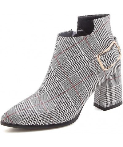 Women's Short Boots Plaid Shoes Buckle Ankle Boots Chunky Mid Heel Dress Shoes Spring Autumn Winter Footwear Red $31.35 Boots