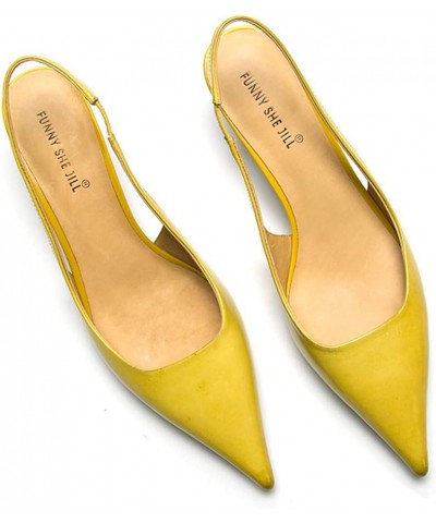 Women's Mid Kitten Heel Slingback Sandal Pointy Toe Sexy Pumps Comfortable Dress Party Walking Shoes Size 4-15 US Yellow $49....