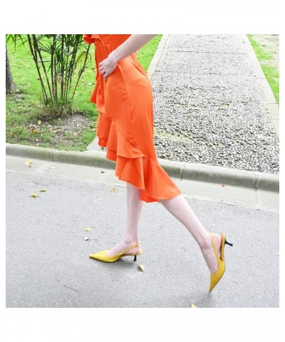 Women's Mid Kitten Heel Slingback Sandal Pointy Toe Sexy Pumps Comfortable Dress Party Walking Shoes Size 4-15 US Yellow $49....