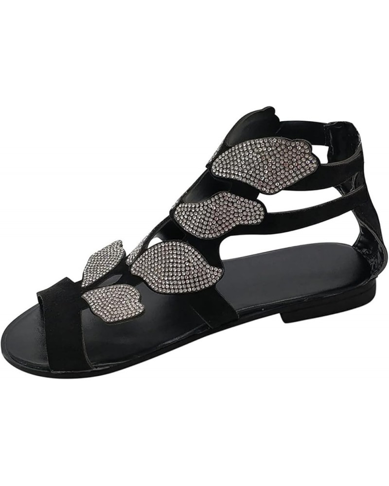 Heels for Women Buckle Ankle Strap Low Heels Block Wedge Sandal Flip-Flop Open Toe Outdoor Beach Sandals 89-hyems-black-f $10...