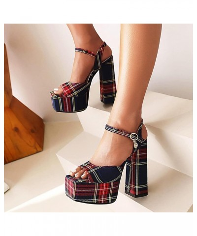 Womens Platform heels Chunky High Block Heels Ankle Strap Buckles Wedge Dress Sandals 52 Blue $30.06 Sandals