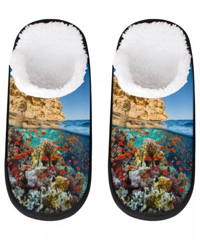 Coral Reef Rocks House Slippers for Women Men Sea Fish Fuzzy Non Slip Slider Slipper for Everyday Home Bedroom Shoes Indoor $...