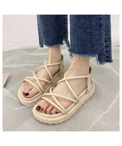 Outer Wear Sandals Women 2021 Summer Thick-Soled Fashion Women's Sandals Comfortable and Versatile Beach Sandals Women Beige ...