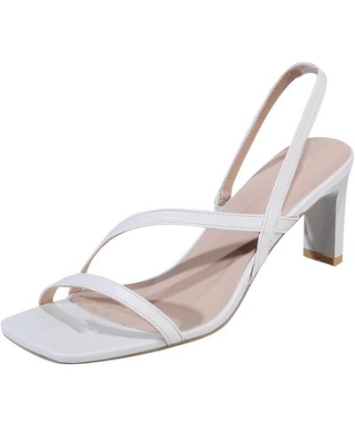 Slide Sandals for Women Size 9 Fashion Spring And Summer Women Sandals Chunky Heels With Mid Heel Straps Glider White-e $16.8...