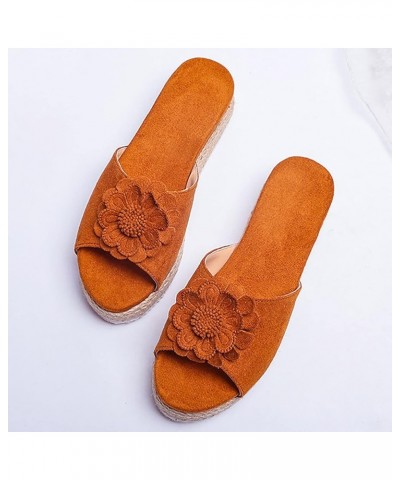 Womens Wedge Flip Flops, Women's Summer Slip-On Bow Flat Beach Open Toe Breathable Sandals Weave Shoes Z 03-brown $16.22 Sandals