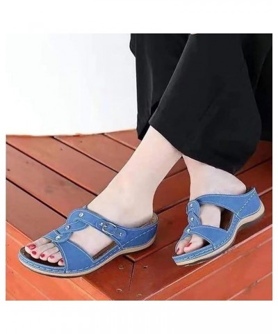 Womens Platform Sandals Women Slope Heel Slippers Summer Fashion Slope Heel Thick Soled Massage Retro Beach Slippers Blue $12...