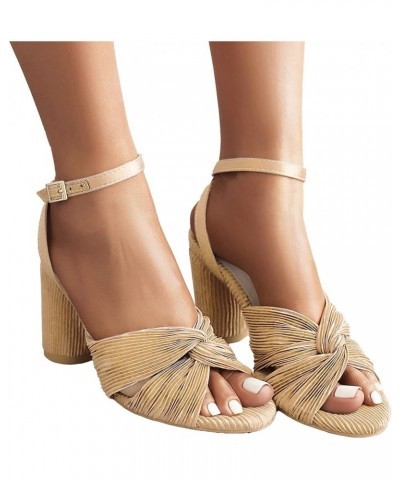 Women's European And American Summer Pleated Bow Thick High Heel Buckle Fish Mouth Wedding Womens Fisherman Brown $22.79 Sandals