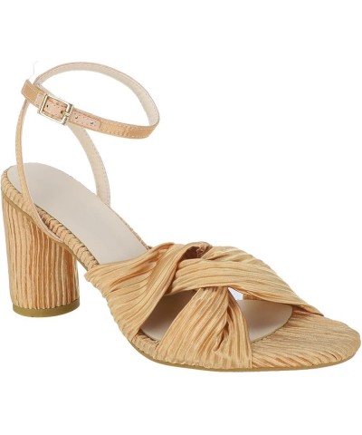 Women's European And American Summer Pleated Bow Thick High Heel Buckle Fish Mouth Wedding Womens Fisherman Brown $22.79 Sandals