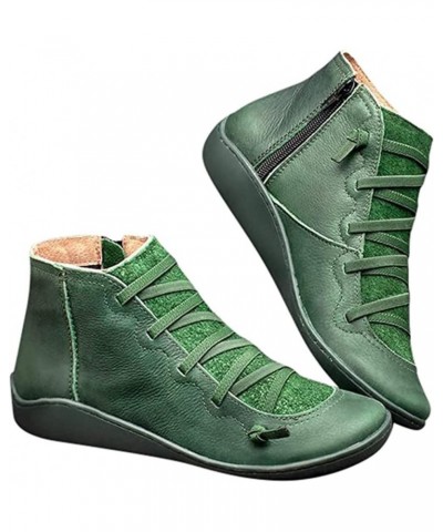 Boots For Women Cowboy Style Short Booties Western Ankle Boots Fashion Casual Dressy Comfortable Flat Booties Y-green $13.47 ...