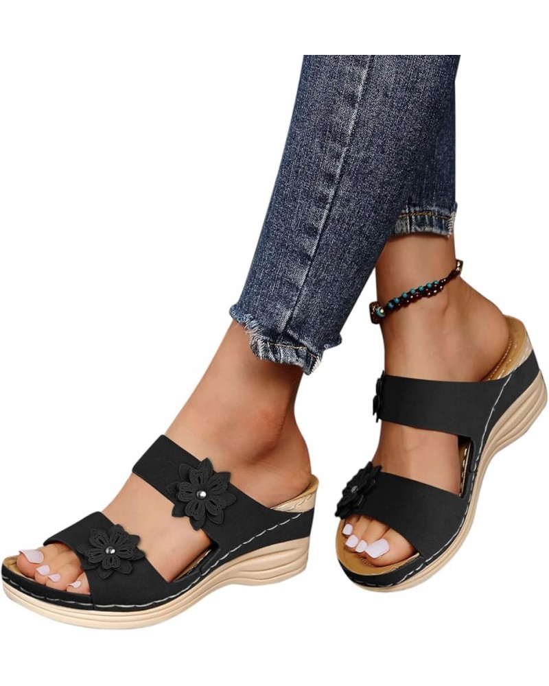 Sandals For Women Summer,Women Sandals Flat Sandals Flip Flop Cute Sandals Dressy Beach Summer Platform Sandals Black $10.92 ...