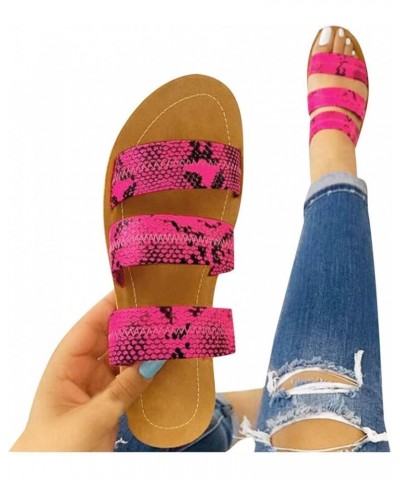 Sandals for Women,Women Slippers Ladies Roman Snake Pattern Beach Sandals Large Size Flat Slippers 001hot Pink $12.01 Sandals