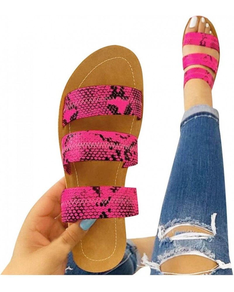 Sandals for Women,Women Slippers Ladies Roman Snake Pattern Beach Sandals Large Size Flat Slippers 001hot Pink $12.01 Sandals