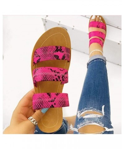 Sandals for Women,Women Slippers Ladies Roman Snake Pattern Beach Sandals Large Size Flat Slippers 001hot Pink $12.01 Sandals