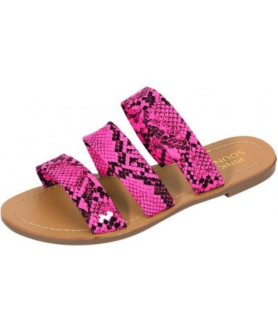 Sandals for Women,Women Slippers Ladies Roman Snake Pattern Beach Sandals Large Size Flat Slippers 001hot Pink $12.01 Sandals