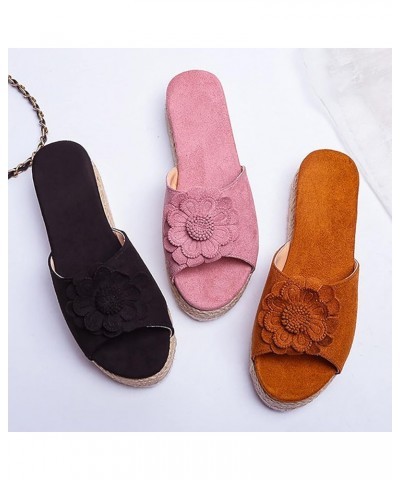 Womens Wedge Flip Flops, Women's Summer Slip-On Bow Flat Beach Open Toe Breathable Sandals Weave Shoes Z 03-brown $16.22 Sandals