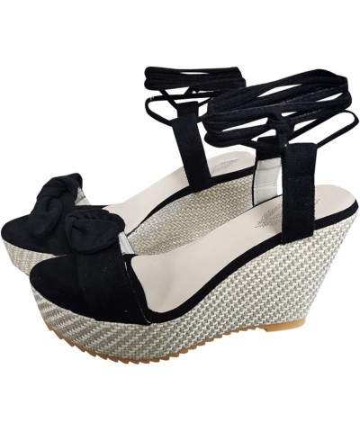 Platform Sandals Women Naughty Bow Knot Braided Flatform Sandals Thick Lug Sole Causal Self Knot Strappy Heel Sandals Black $...