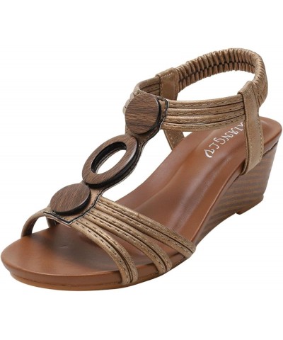 Sandalias de verano mujer sandalias tacón inclinado suela blanda zapatos romanos Retro zapatos de playa viajes R-582 Bronze $...