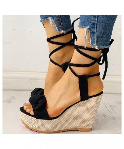 Platform Sandals Women Naughty Bow Knot Braided Flatform Sandals Thick Lug Sole Causal Self Knot Strappy Heel Sandals Black $...