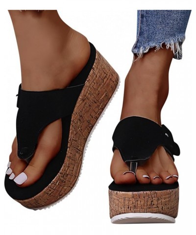 Women Leather Flip Flops Womens Slippers With Arch Support Sandals Women Slides For Boys Wedge Flip Flops For Women Sa F-blac...