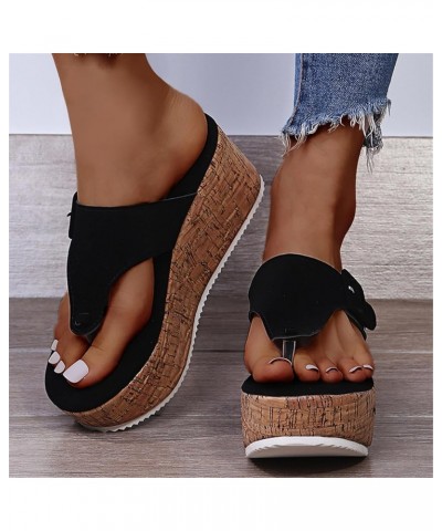 Women Leather Flip Flops Womens Slippers With Arch Support Sandals Women Slides For Boys Wedge Flip Flops For Women Sa F-blac...