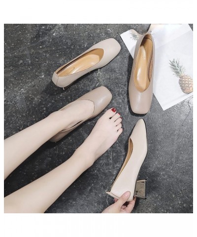 Closed Square Toe Slip-ons Comfortable Pumps Shoe for Women's Lightweight Middle Block Heels Anti Slip for Walking Nude $19.7...