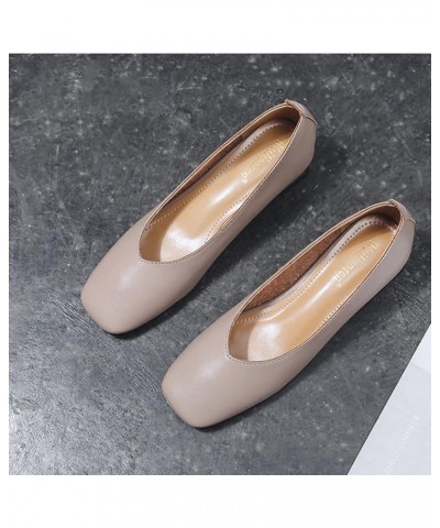 Closed Square Toe Slip-ons Comfortable Pumps Shoe for Women's Lightweight Middle Block Heels Anti Slip for Walking Nude $19.7...