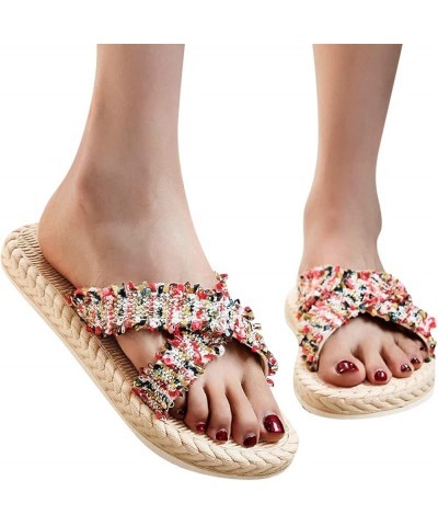 Sandals Flat Spring Fashion Slippers Summer Beach Women's Casual Women's Slipper Womens Fluff Yeah Slide Slipper (Red, 8) 8 R...