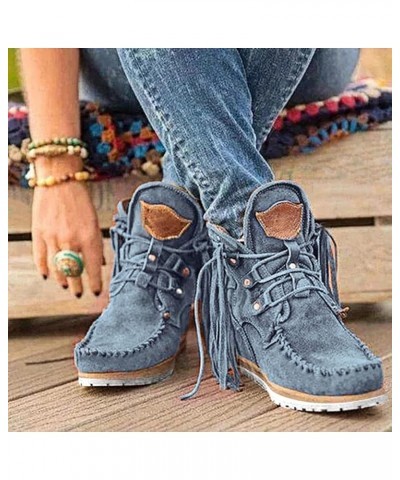 Studded Boots for Women Boots Leather Shoes for Women Casual Round Toe Tassel Boots Retro Faux Women's Boots Point Toe Boots ...