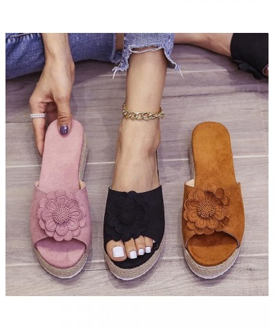 Womens Wedge Flip Flops, Women's Summer Slip-On Bow Flat Beach Open Toe Breathable Sandals Weave Shoes Z 03-brown $16.22 Sandals