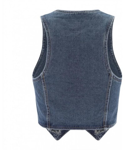 Crop Neck Tops Patchwork Short Slim Fit Strap Style Denim Vest Top Top Long Blue 6 - Women Denim Corset Top $12.52 Athletic S...