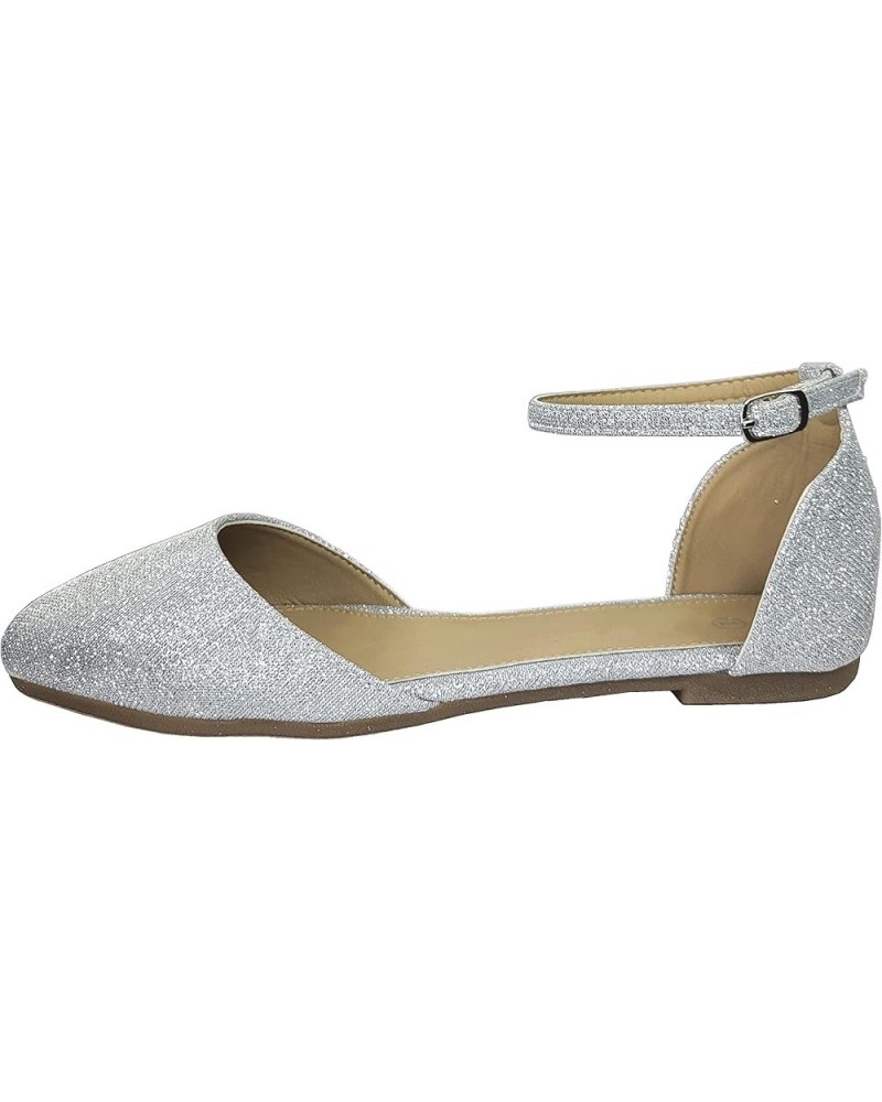 Womens Flat Ankle Strap D'Orsay Ballet Flat Silver $11.60 Flats