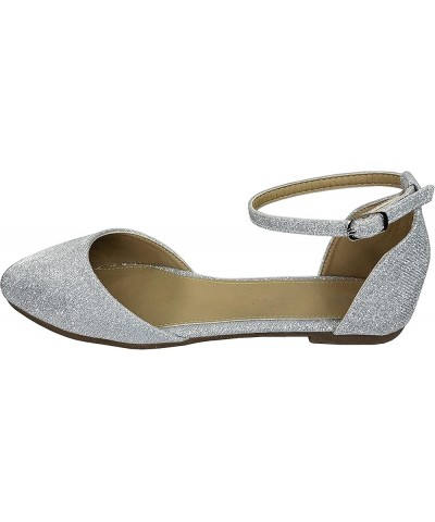 Womens Flat Ankle Strap D'Orsay Ballet Flat Silver $11.60 Flats