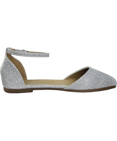 Womens Flat Ankle Strap D'Orsay Ballet Flat Silver $11.60 Flats