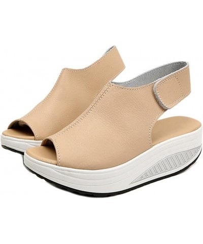 Women's Comfort Low Heels Sandals Ankle Strap Hook and Loop Wedge Sandal Open Toe Fashion Platform Sandals Beige $36.50 Sandals