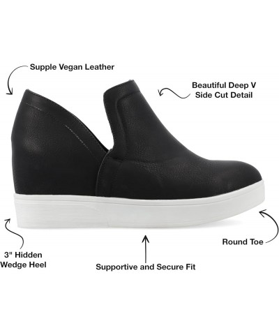 Womens Medium and Wide Width Cardi Sneaker with Vegan Leather Uppers and Hidden Wedge Heel Black Wd $37.81 Fashion Sneakers