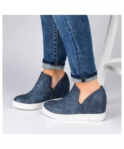 Womens Medium and Wide Width Cardi Sneaker with Vegan Leather Uppers and Hidden Wedge Heel Black Wd $37.81 Fashion Sneakers