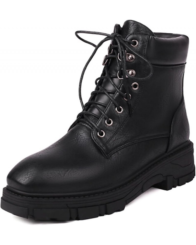 Women Casual Ankle Boots Lace up Combat Boots Chunky Heel Platform Boots Plus Size Black $24.79 Boots