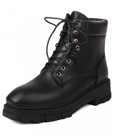 Women Casual Ankle Boots Lace up Combat Boots Chunky Heel Platform Boots Plus Size Black $24.79 Boots