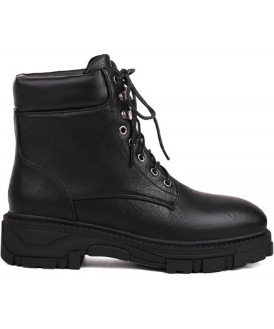 Women Casual Ankle Boots Lace up Combat Boots Chunky Heel Platform Boots Plus Size Black $24.79 Boots