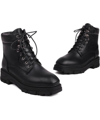 Women Casual Ankle Boots Lace up Combat Boots Chunky Heel Platform Boots Plus Size Black $24.79 Boots