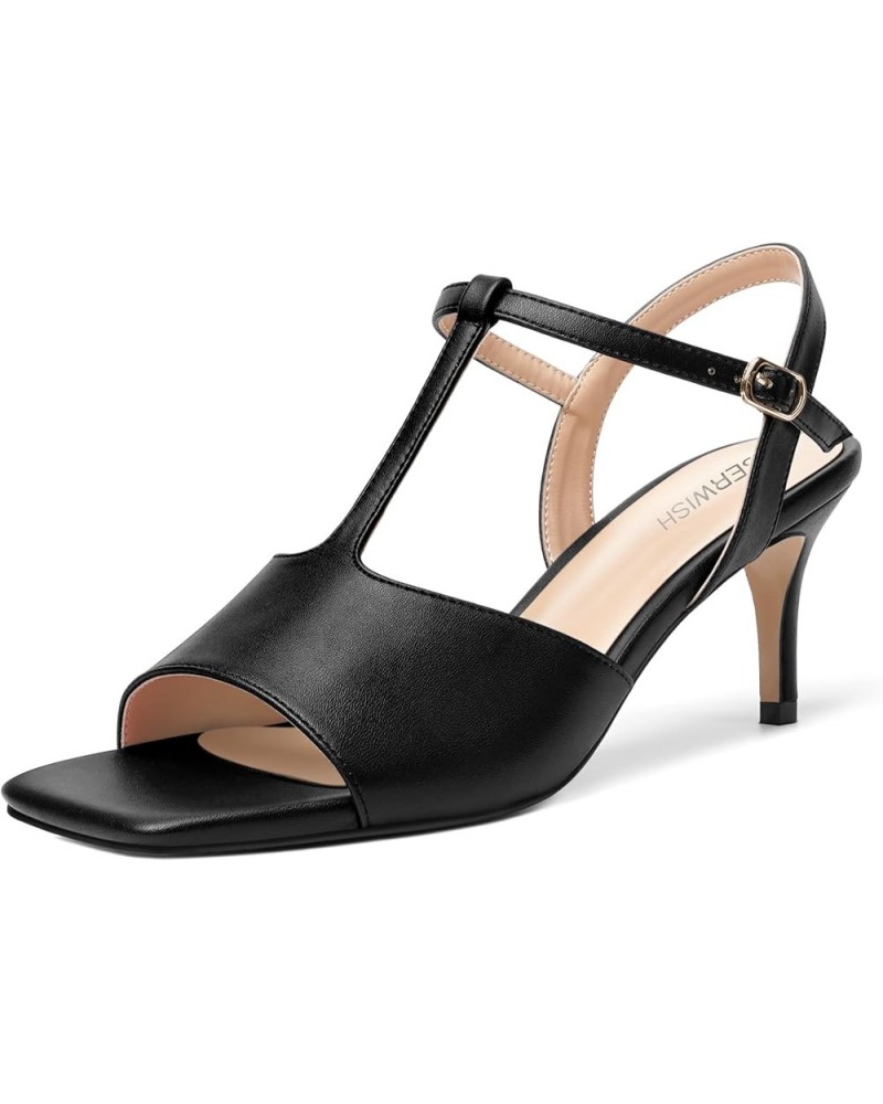 Womens Bridal Ankle Strap Buckle Patent Stylish Fashion Open Toe T Strap Stiletto Mid Heel Heeled Sandals 2.5 Inch Black $41....