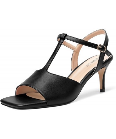 Womens Bridal Ankle Strap Buckle Patent Stylish Fashion Open Toe T Strap Stiletto Mid Heel Heeled Sandals 2.5 Inch Black $41....