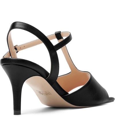 Womens Bridal Ankle Strap Buckle Patent Stylish Fashion Open Toe T Strap Stiletto Mid Heel Heeled Sandals 2.5 Inch Black $41....