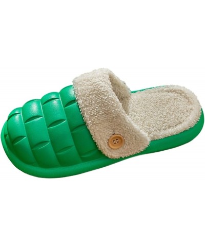 Winter Couples Women Warm Home Baotou Soft Bottom Comfortable Solid Color Flat Cotton Cute Slippers for Women Green $10.03 Fa...