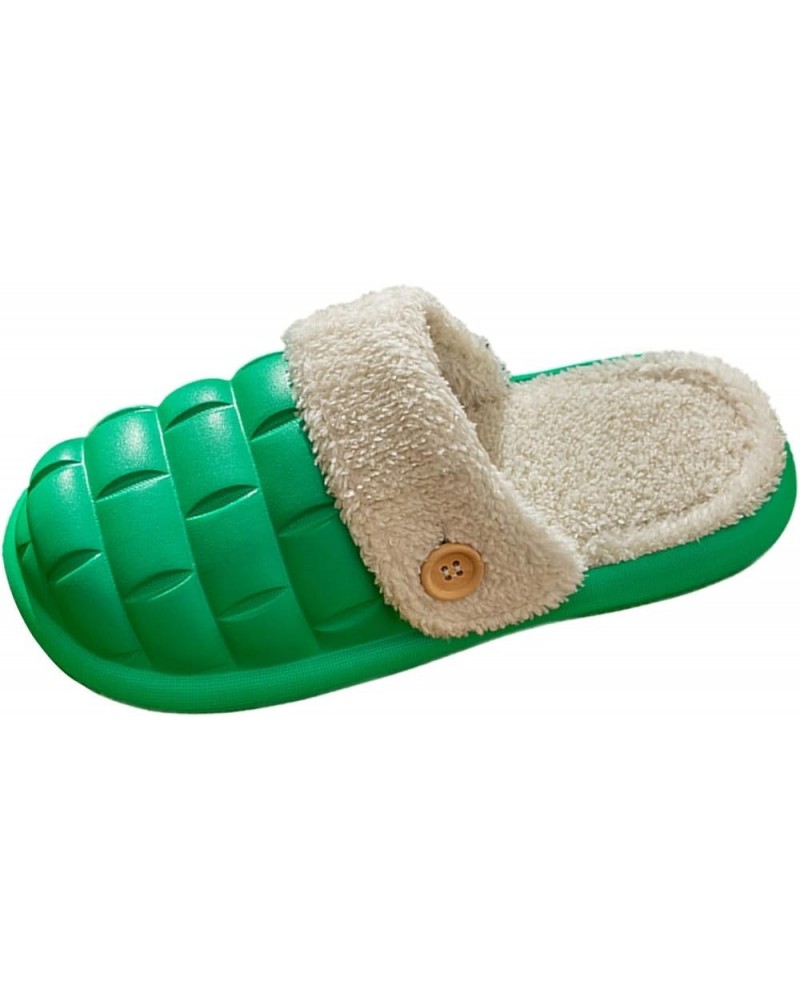 Winter Couples Women Warm Home Baotou Soft Bottom Comfortable Solid Color Flat Cotton Cute Slippers for Women Green $10.03 Fa...