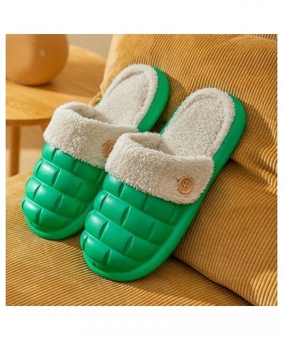 Winter Couples Women Warm Home Baotou Soft Bottom Comfortable Solid Color Flat Cotton Cute Slippers for Women Green $10.03 Fa...